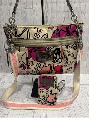 Coach Poppy Floral Graffiti Crossbody Bag with Pink and Wristlet